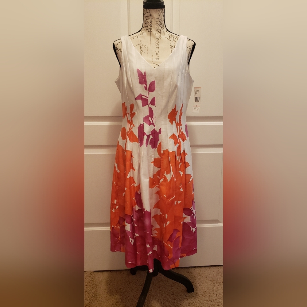Jones Wear Flower Dress Orange/Magenta/White Size 10
